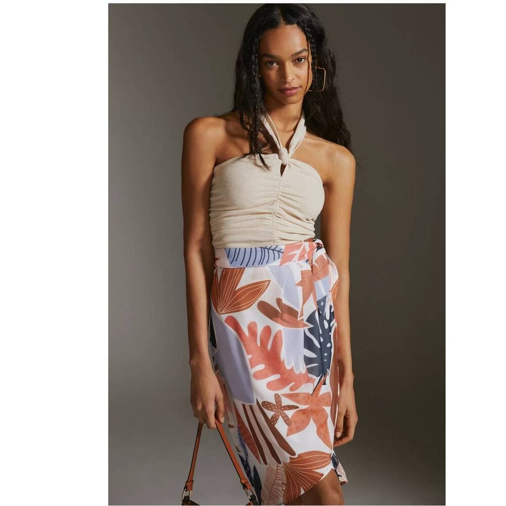 New Anthropologie Hutch Pleated Wrap Midi Skirt $130 SIZE 4 Button & Tie Closure